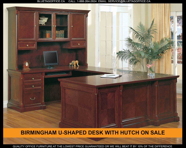Birmingham U-Shaped Desk with Hutch on SALE. As seen on BLUETAGO