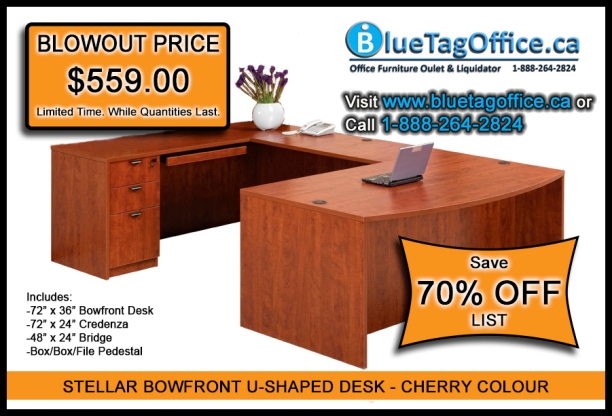 DEAL OF THE MONTH - 72" Stellar Bowfront U-Shaped Desk Cherry on