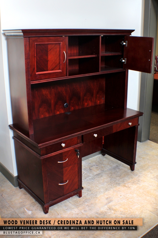 Wood Veneer Desk, Credenza and Hutch on SALE. As seen on BLUETAG