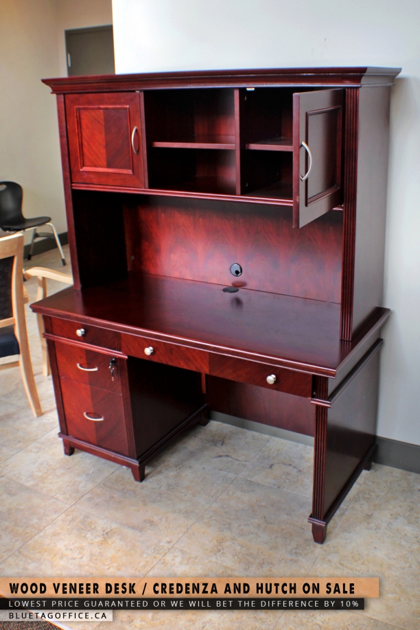Wood Veneer Office Desk, Credenza and Hutch on SALE. As seen on